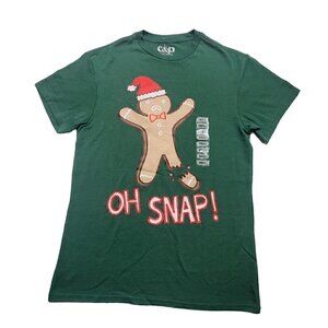 Unisex Christmas Gingerbread Graphic Print T-Shirt Short-Sleeve Green Size Small